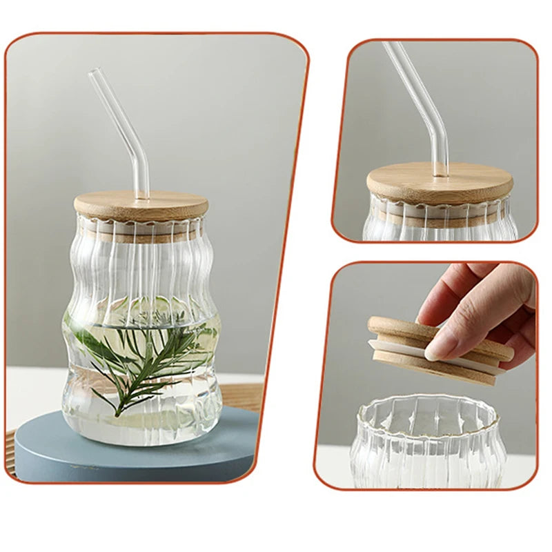 Glass Tumbler with Bamboo Lid & Straw (500ml)